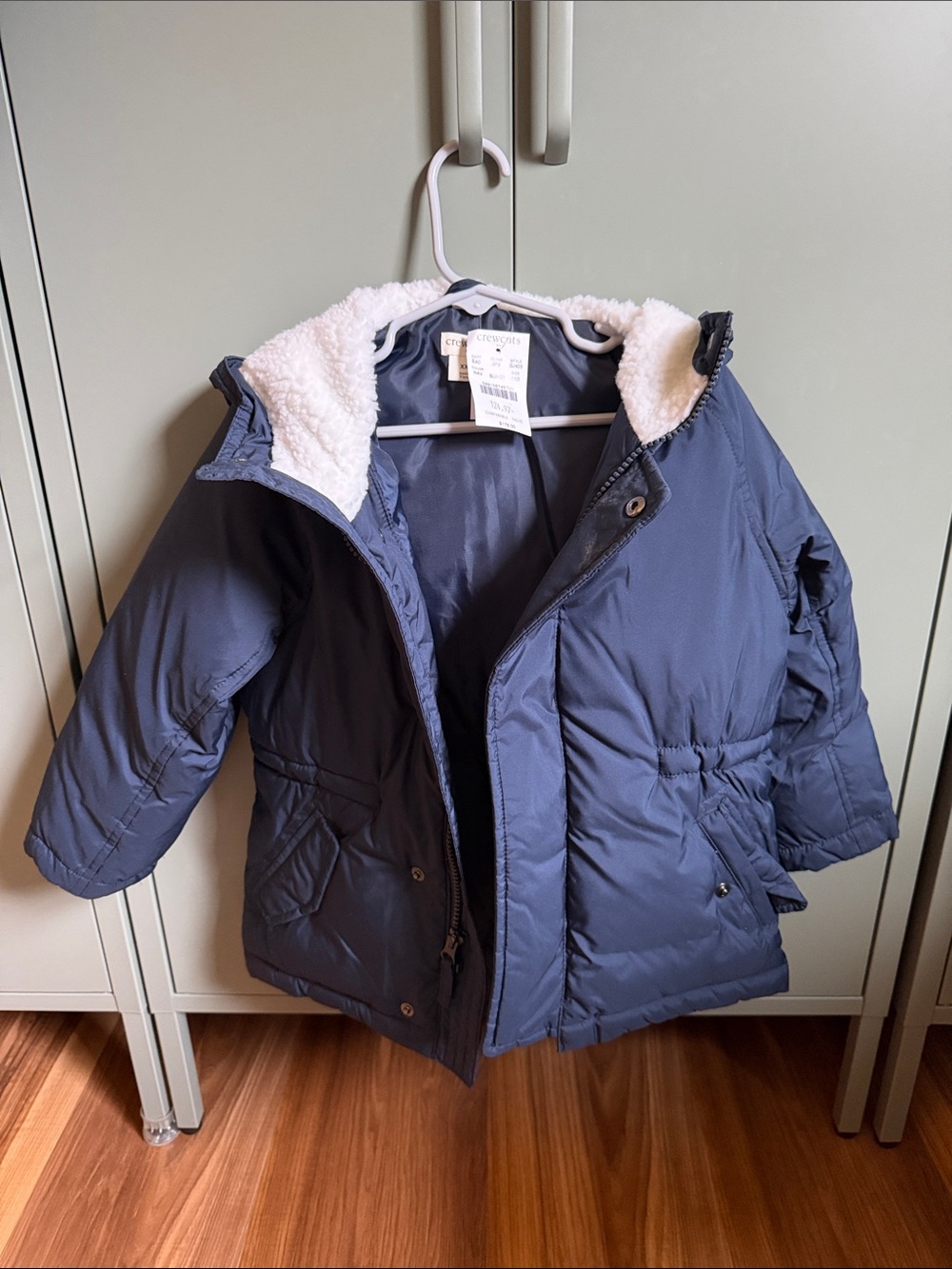 Crewcuts Navy Puffer Coat with White Sherpa Trim